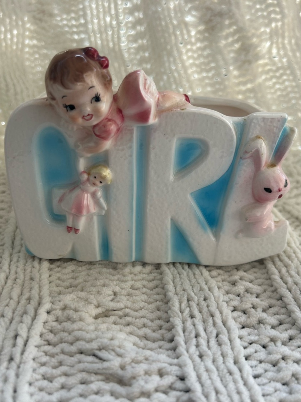 Vintage Ceramic “Girl” Baby Container